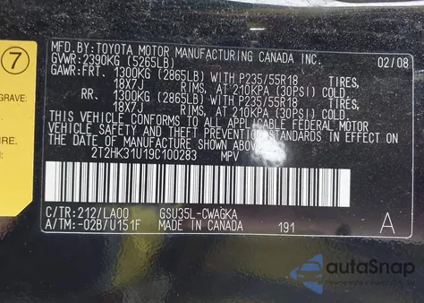 2009 Lexus Rx 350 z USA, uszkodzony, nr VIN 2T2HK31U19C100283